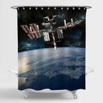 Space Shuttle Docked the International Space Station Orbiting Earth Shower Curtain - Blue