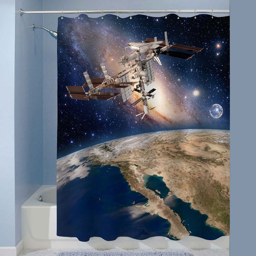 Earth Satellite Solar System Astronomy Space Station ISS Meteorology Orbit Shower Curtain - Blue Brown