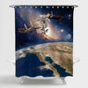 Earth Satellite Solar System Astronomy Space Station ISS Meteorology Orbit Shower Curtain - Blue Brown
