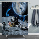 NASA Astronaut Walk on the Moon with USA Flag Shower Curtain - Grey