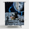 NASA Astronaut Walk on the Moon with USA Flag Shower Curtain - Grey