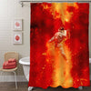 Astronaut Floating in Space Amid Glowing Fiery Galaxies Shower Curtain - Red