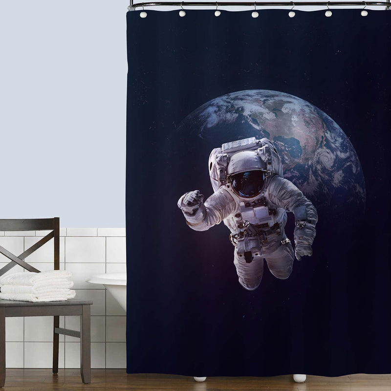 NASA Astronaut in Outer Space Against the Backdrop of the Earth Shower Curtain - Dark Blue