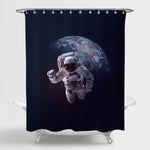 NASA Astronaut in Outer Space Against the Backdrop of the Earth Shower Curtain - Dark Blue
