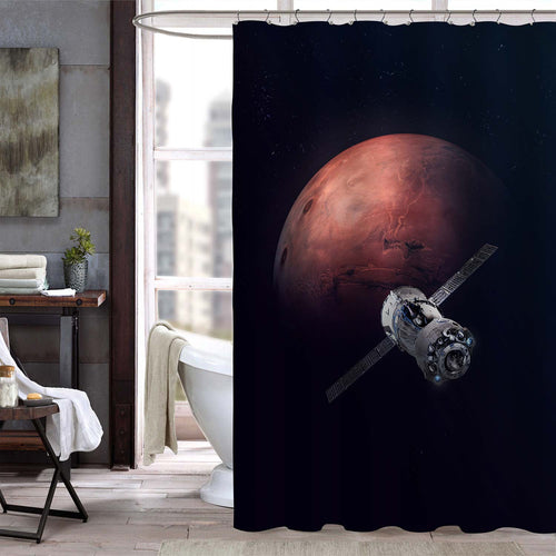 Planet Mars and NASA Space Ship Shower Curtain - Red Black