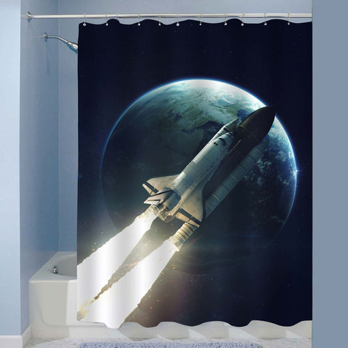 Space Shuttle Taking Off on Mission Shower Curtain - Dark Blue