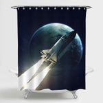 Space Shuttle Taking Off on Mission Shower Curtain - Dark Blue
