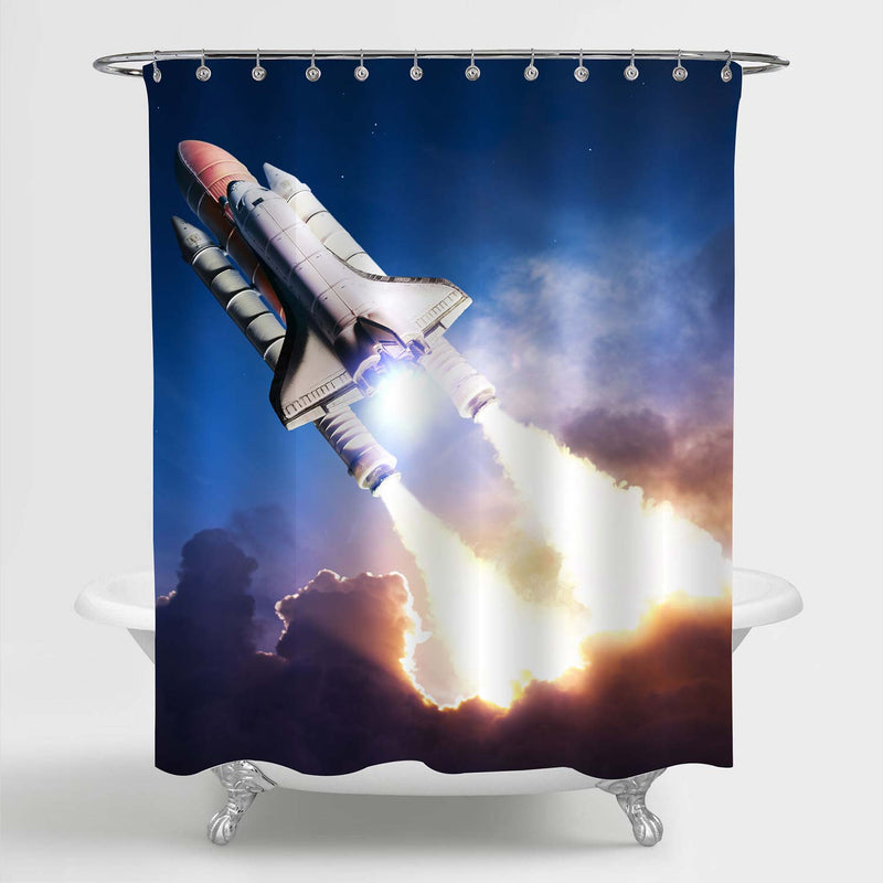 Space Shuttle Taking Off on a Mission Shower Curtain - Blue