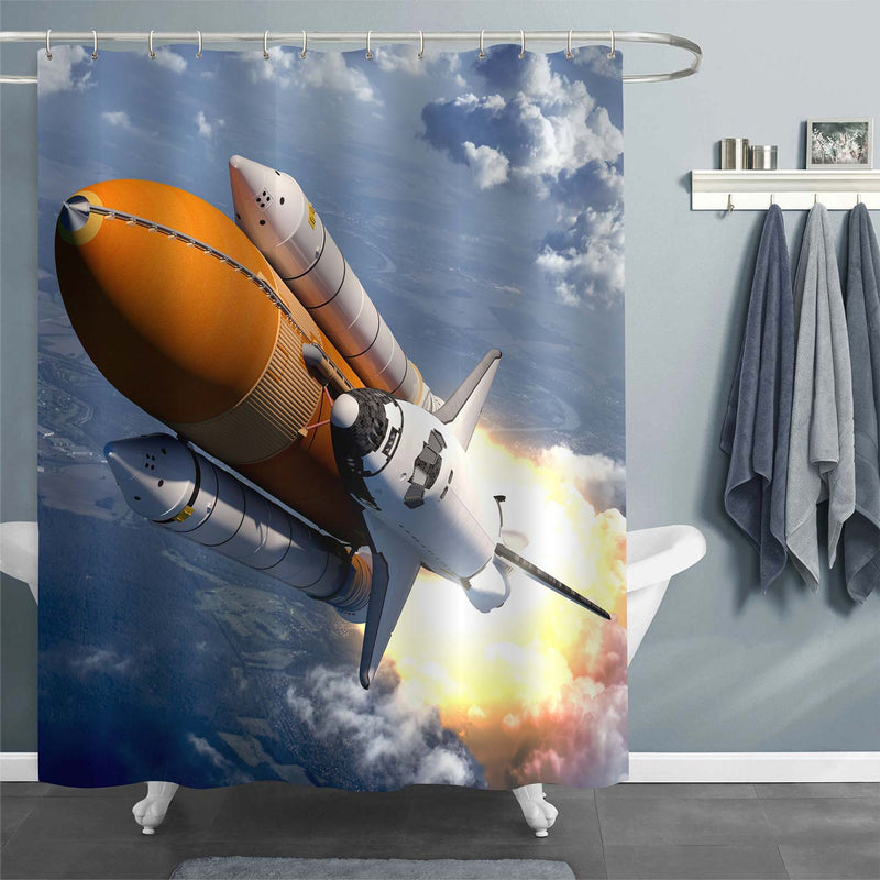 Space Shuttle Flying Over the Clouds Shower Curtain