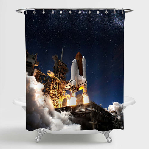 Space Shuttle Taking Off into Space Shower Curtain - Dark Blue