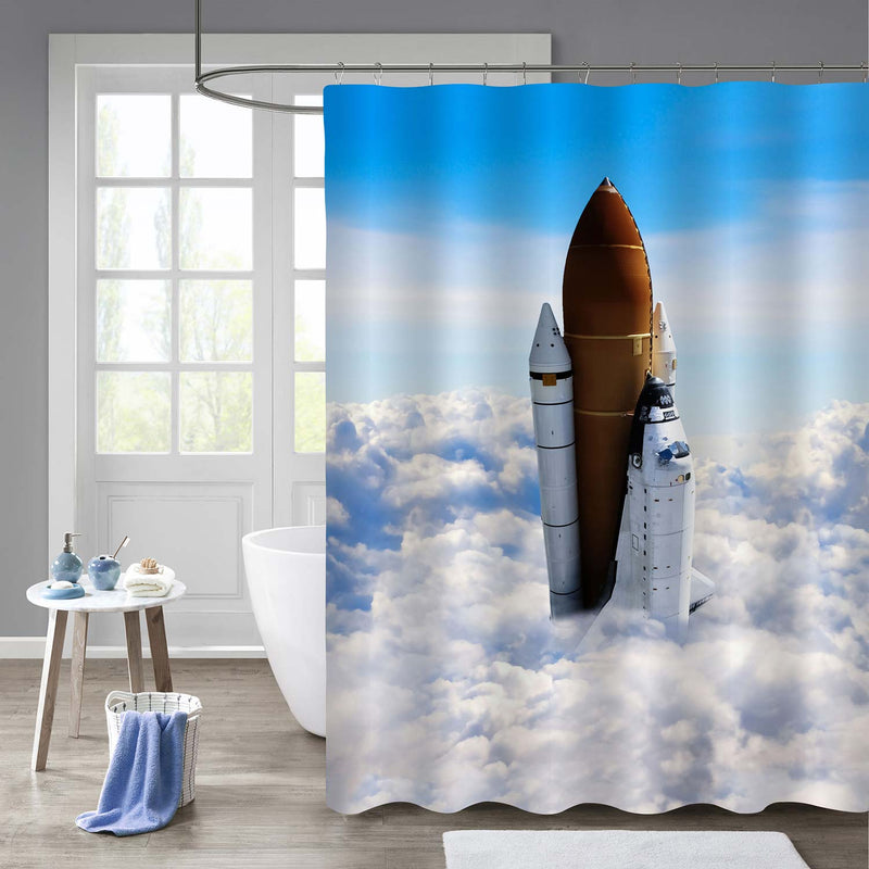 Powerful Rocket Taking Off the Earth Shower Curtain - Blue White