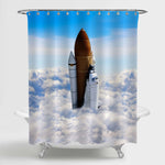 Powerful Rocket Taking Off the Earth Shower Curtain - Blue White