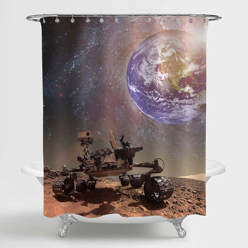 NASA Mars Rover Exploration Vehicle on the Mars Shower Curtain - Brown Blue