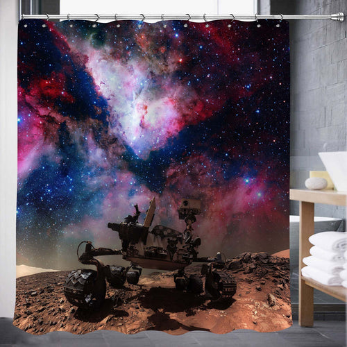 Robotic Space Autonomous Vehicle Mars Rover on Deserted Planet Shower Curtain - Multicolor