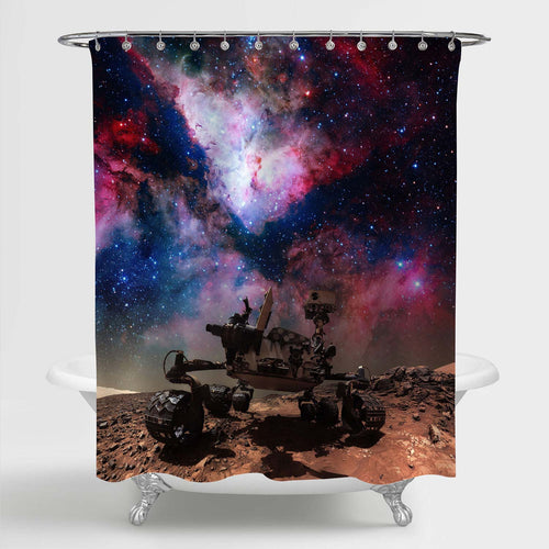 Robotic Space Autonomous Vehicle Mars Rover on Deserted Planet Shower Curtain - Multicolor