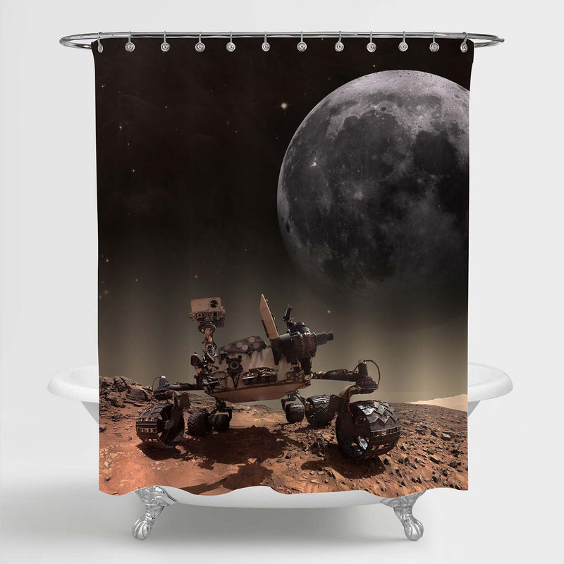 Robotic Space Autonomous Vehicle Mars Rover on Mission Shower Curtain - Brown Grey