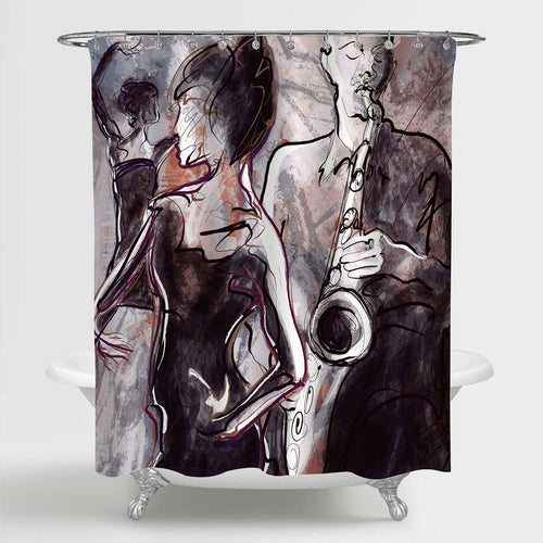 Jazz Band with Female Dancers Artist Shower Curtain - Grey