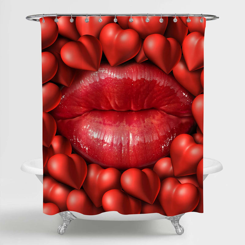 Women Lip and Heart Shower Curtain - Red