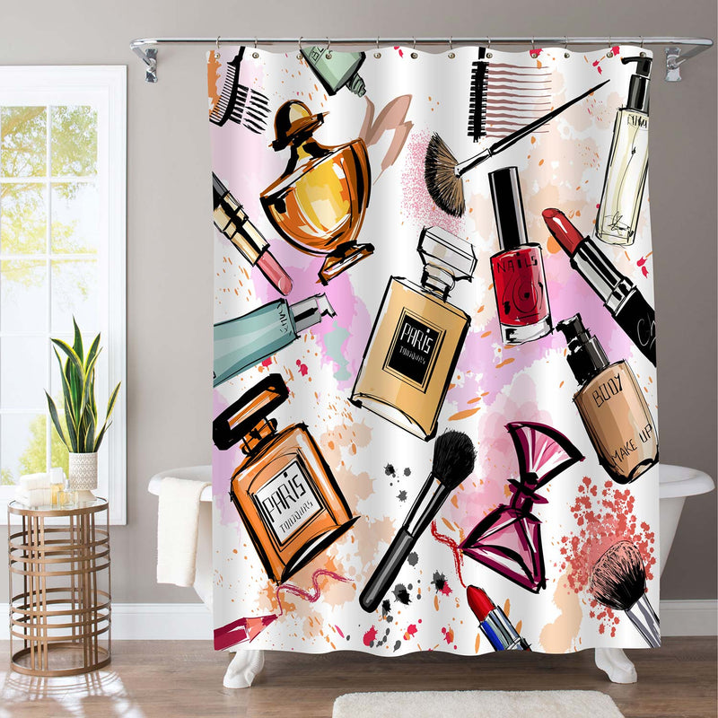 Watercolor Cosmetics and Perfumes Collection Shower Curtain - Multicolor