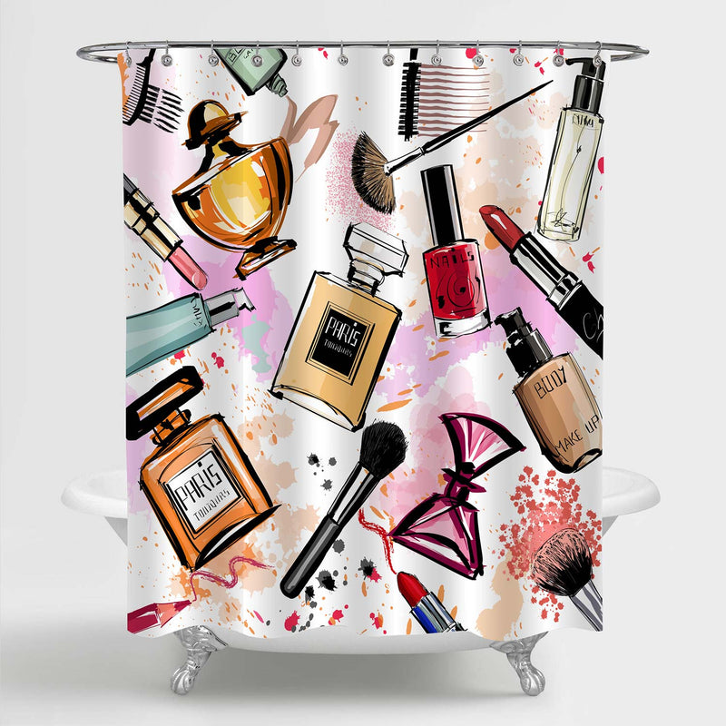 Watercolor Cosmetics and Perfumes Collection Shower Curtain - Multicolor