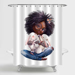Afro Girl with Little Hares Shower Curtain