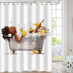 African Woman in Bath with Plastic Yellow Duck Toys Shower Curtain