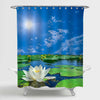 Oriental Garden Lotus Floral Shower Curtain - Green Blue