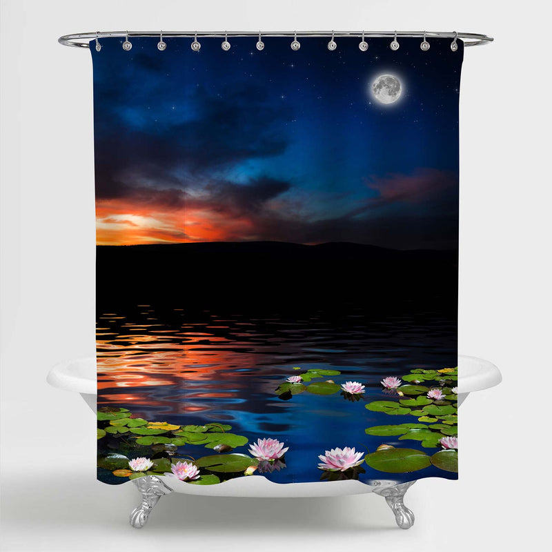 Night Nature Beauty Lotus Shower Crutain - Multicolor