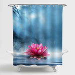 Lotus Flower Asian Shower Curtain - Blue Pink