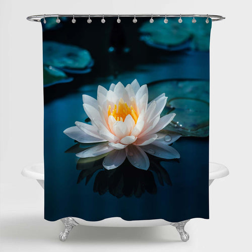 Blossom Lotus Flower in Pond Shower Curtain - Green