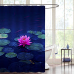 Waterlily Flower Plants in Pond with Fishes Background Shower Curtain - Pink Green