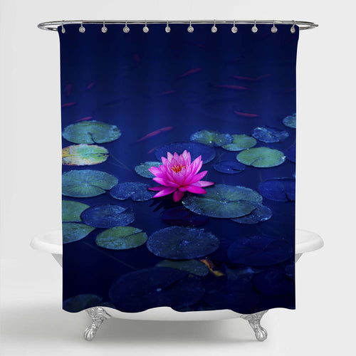 Waterlily Flower Plants in Pond with Fishes Background Shower Curtain - Pink Green
