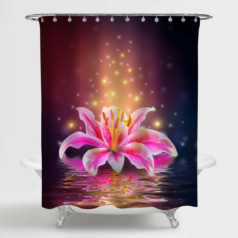 Blooming Lotus Floating Sparkle Water Shower Curtain - Pink