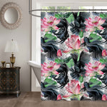 Black Betta Fish and Pink Lotus Flowers Shower Curtain