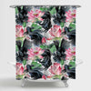 Black Betta Fish and Pink Lotus Flowers Shower Curtain