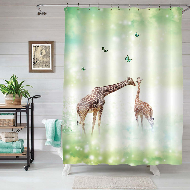 Two African Giraffes Shower Curtain - Green Brown