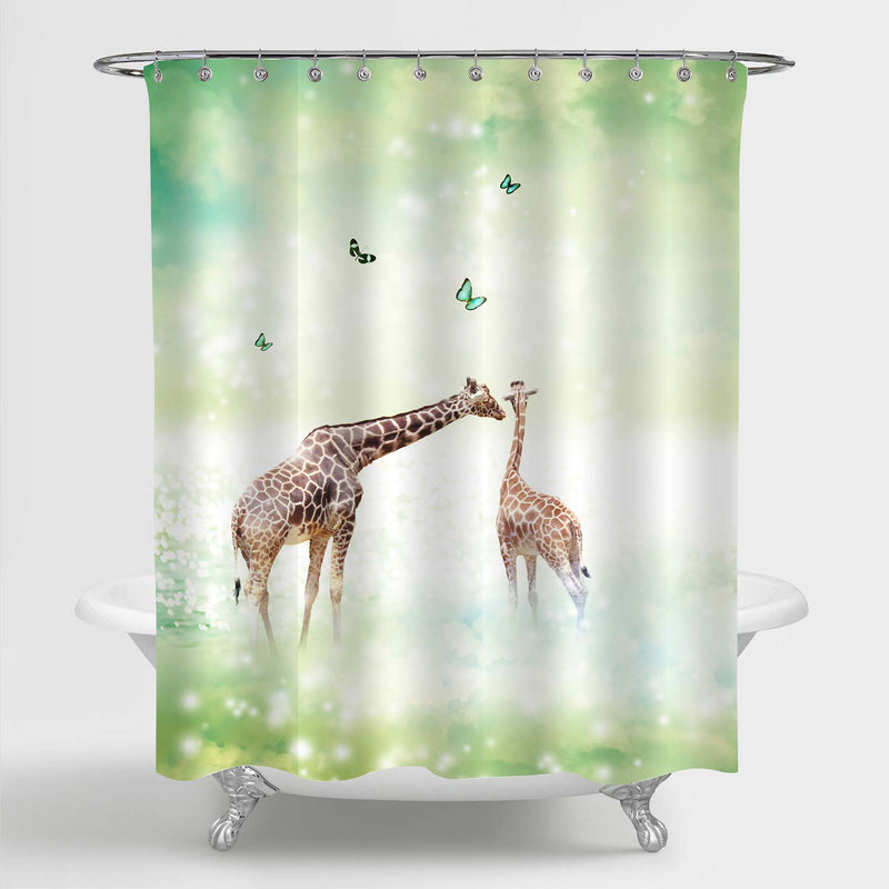 Two African Giraffes Shower Curtain - Green Brown