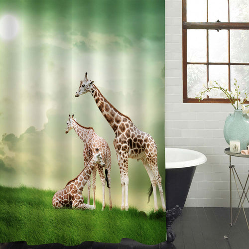 Three Giraffes Relaxing Shower Curtain - Green Brown