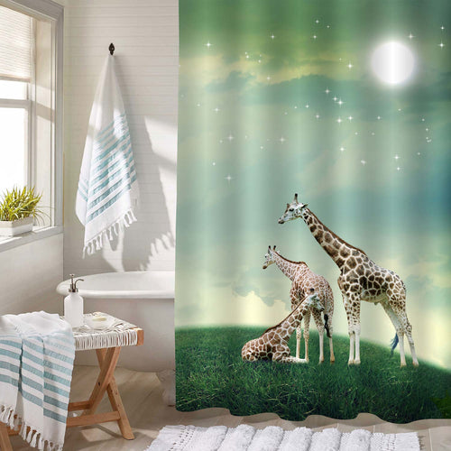 African Wild Animals in Grassland Shower Curtain - Green Brown