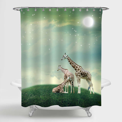 African Wild Animals in Grassland Shower Curtain - Green Brown