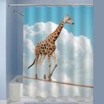 Giraffe Balancing on a Tightrope Concept for Risk Shower Curtain - Blue Brown