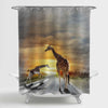 Two Giraffes Walking on the Road Shower Curtain - Gold