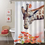 Giraffe and Poppy Flowers Shower Curtain - Red Brown