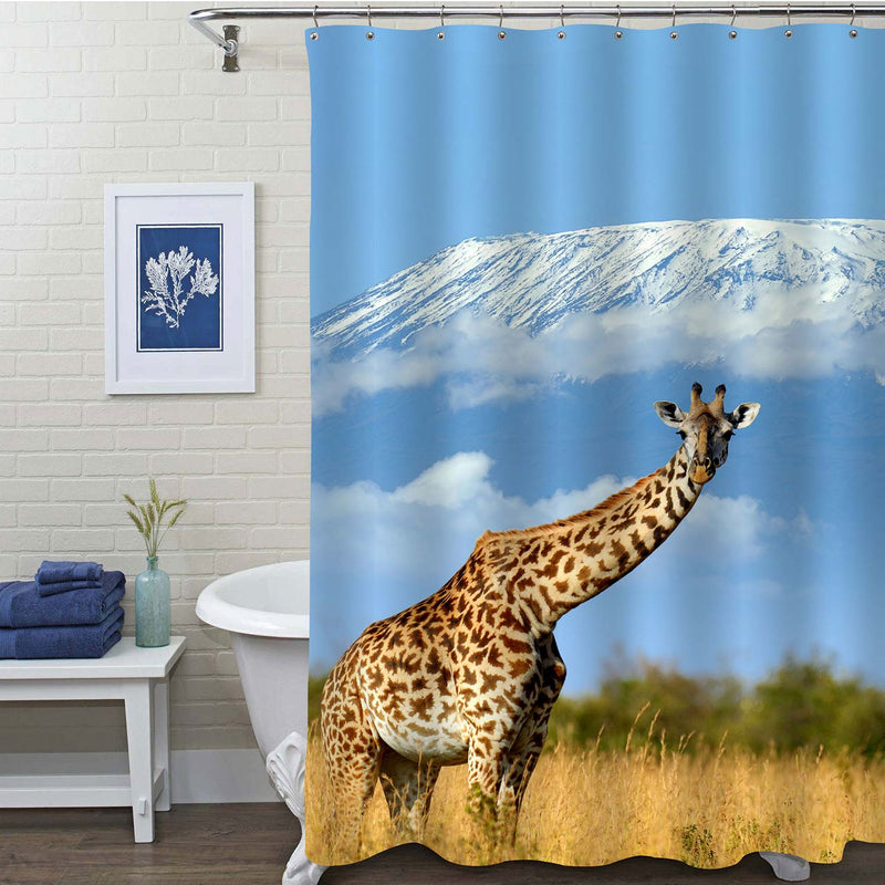 Reticulated Giraffe on Savanna in National Park of Kenya Shower Curtain