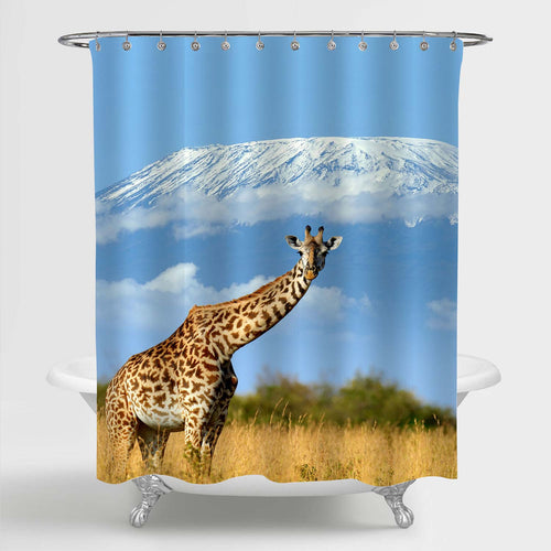 Reticulated Giraffe on Savanna in National Park of Kenya Shower Curtain