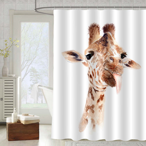 Cloese Up Portrait of Giraffe Shower Curtain - Brown