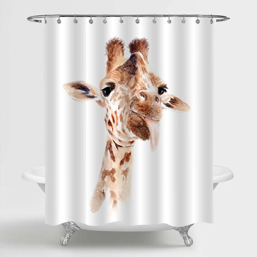 Cloese Up Portrait of Giraffe Shower Curtain - Brown