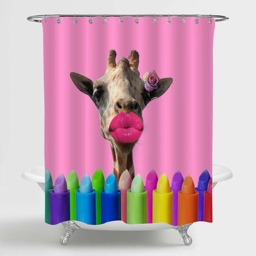 Giraffe with Lipsticks Shower Curtain - Multicolor