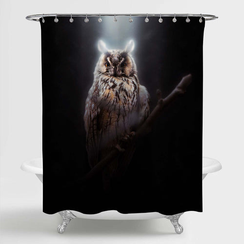 Long-Eared Owl Shower Curtain - Brown Black