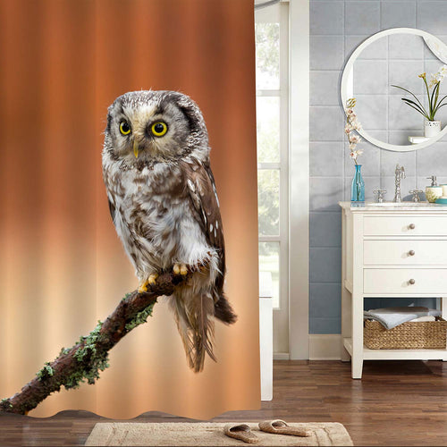 Boreal Owl Sitting on a Tree Branch Shower Curtain - Brown Orange